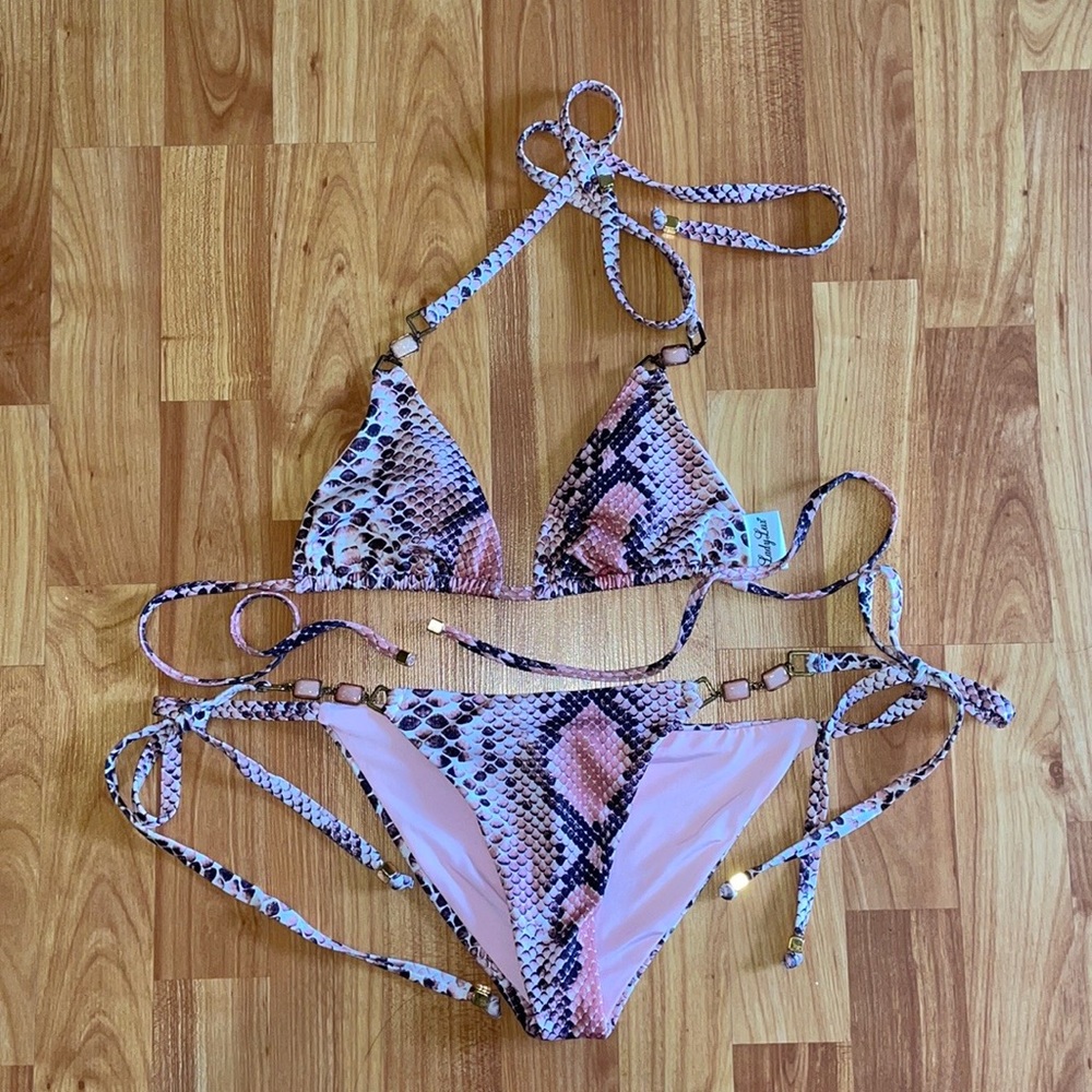 Lady Lux Pink Snake Skin Bikini Set
